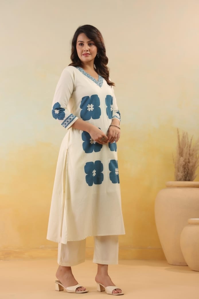 White blue kurti set