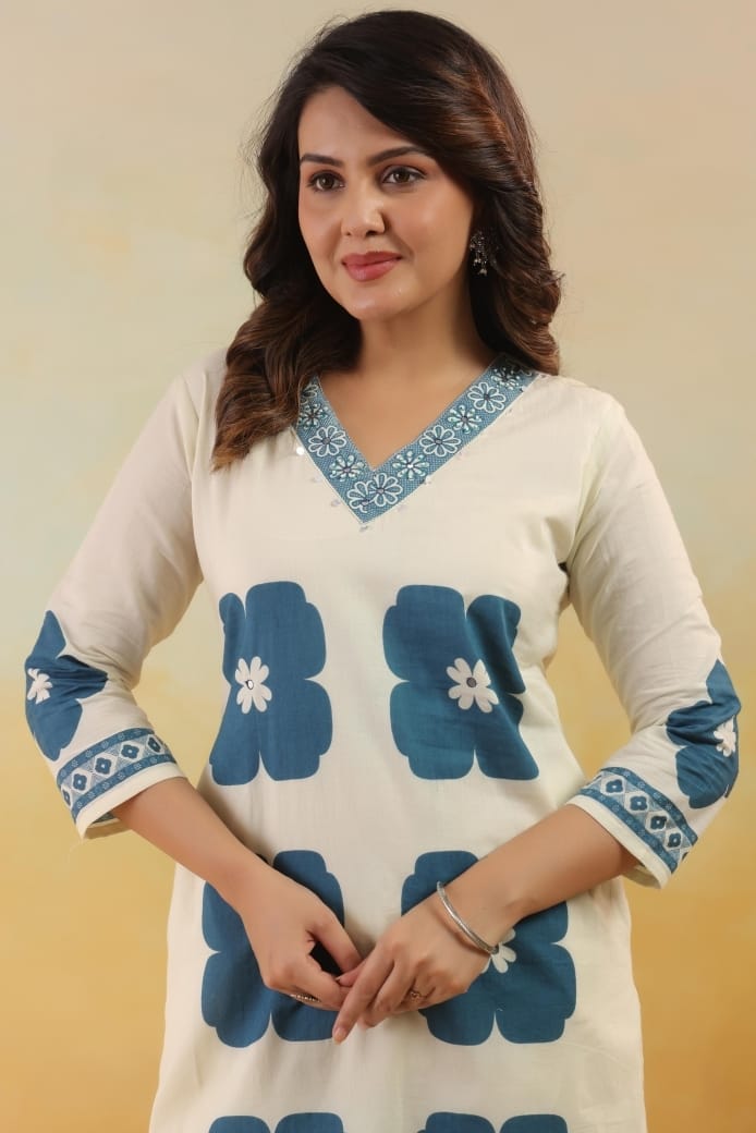 White blue kurti set