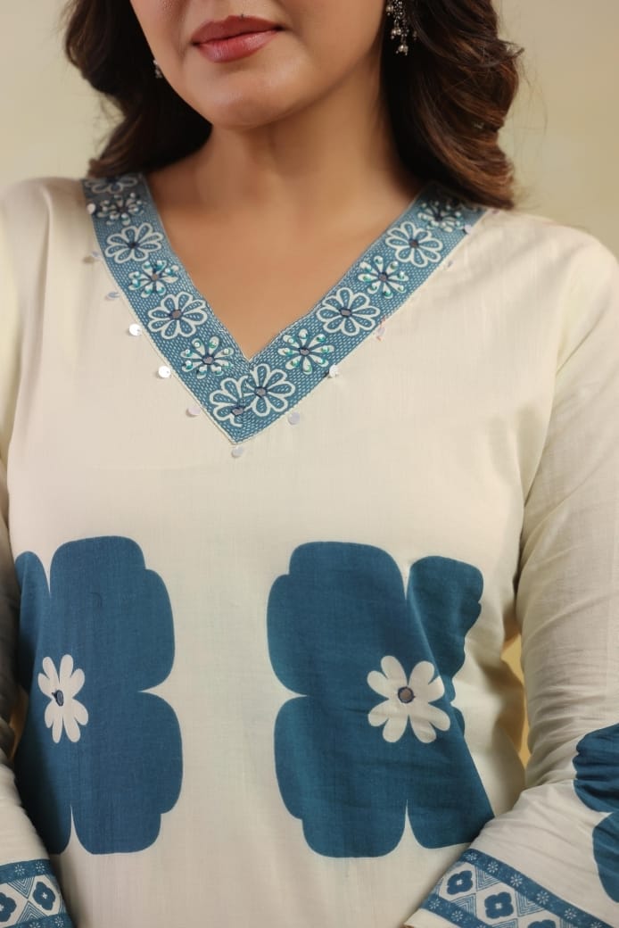 White blue kurti set