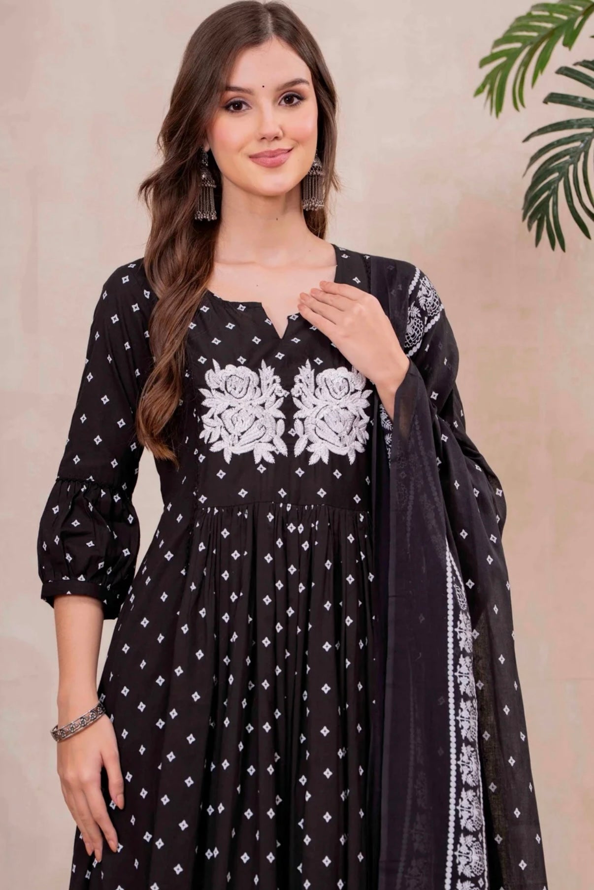 Adishaaa. Threadwork black anarkali kurta