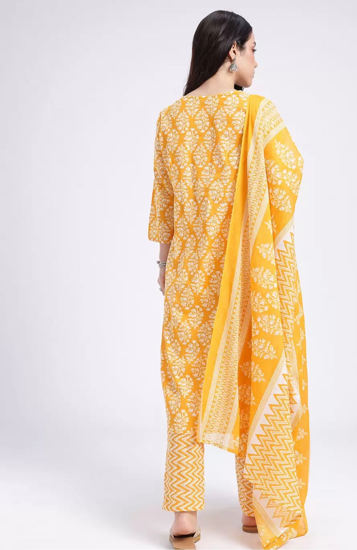 Cotton yellow suit with pant and dupatta