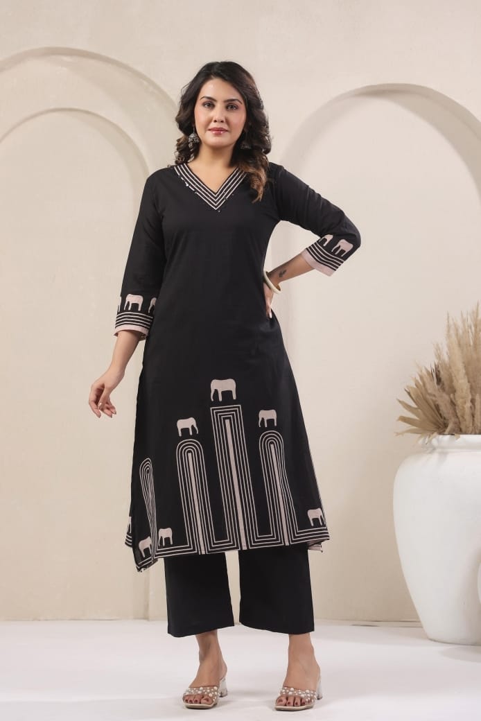 Black white kurti set