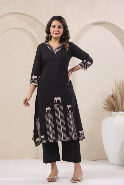 Black white kurti set