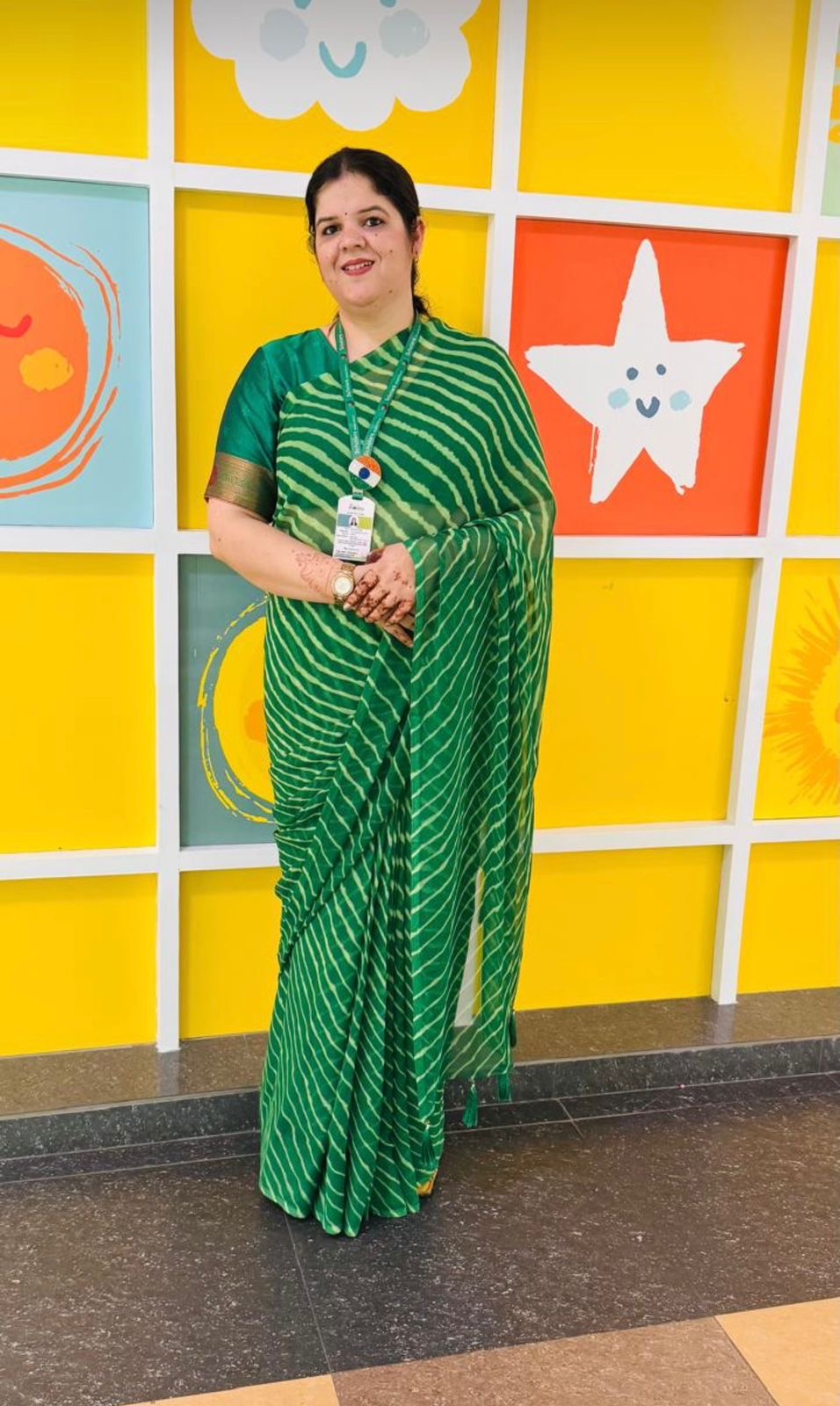 Synthetic chiffon lehriya saree in Green