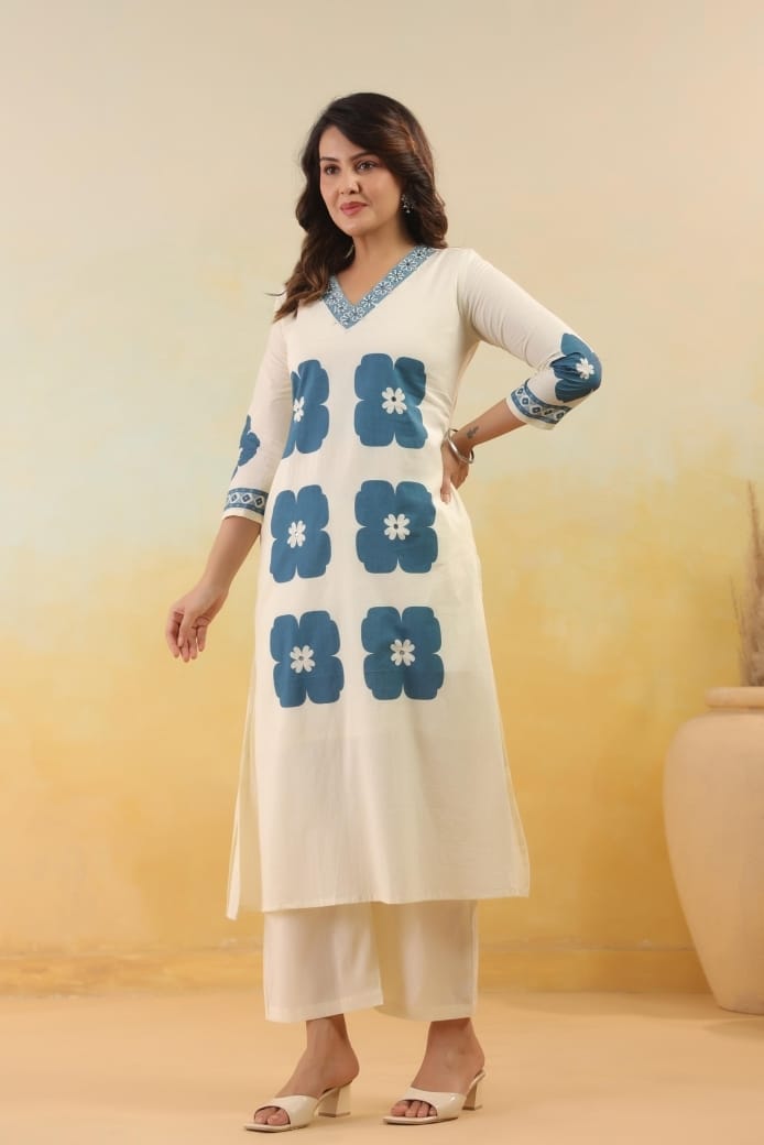White blue kurti set