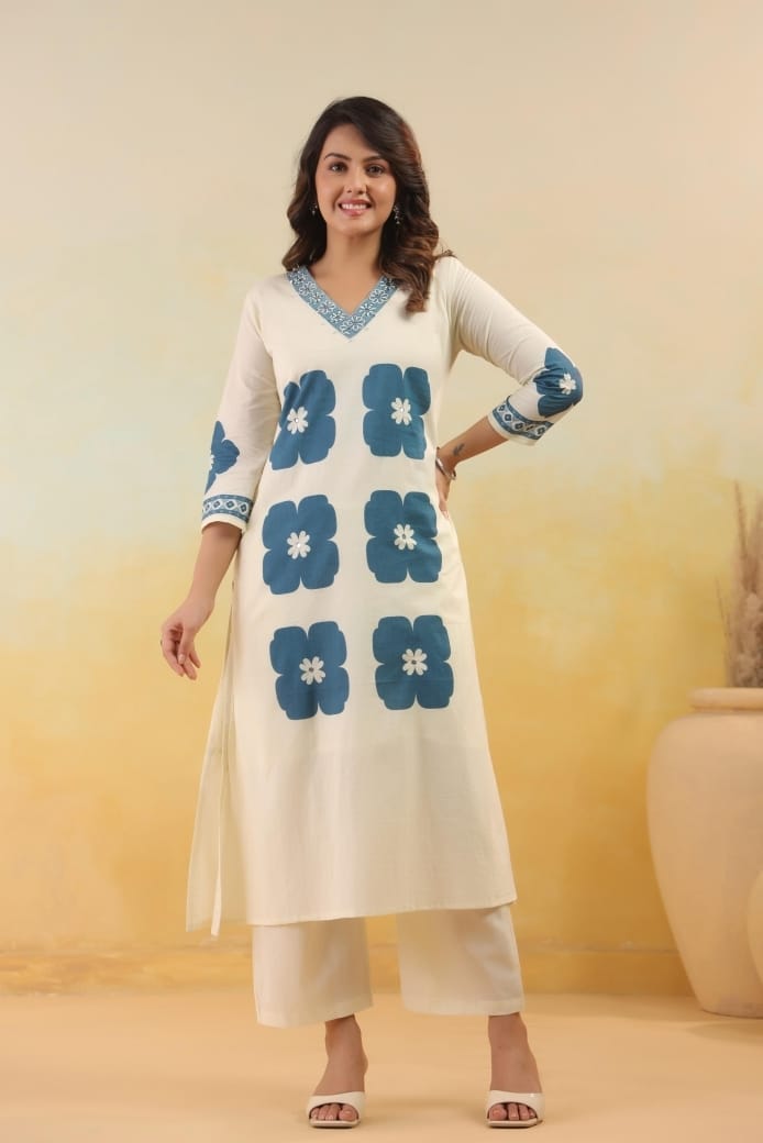 White blue kurti set