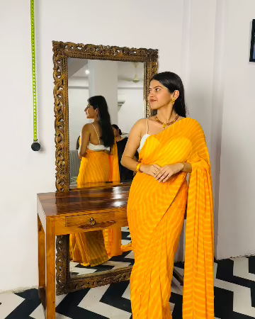 Synthetic chiffon lehriya saree in yellow