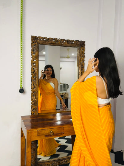 Synthetic chiffon lehriya saree in yellow