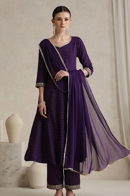 Purple suit with golden thread work