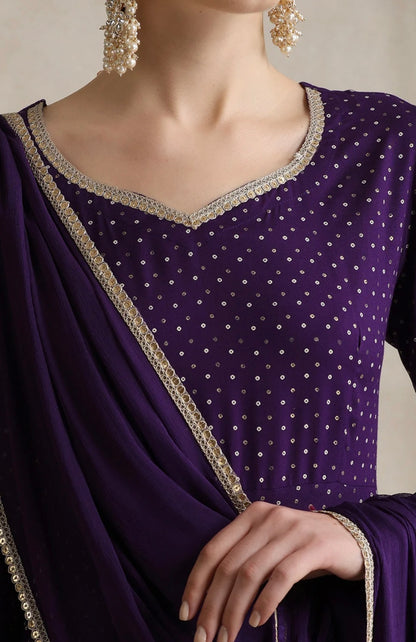 Purple suit with golden thread work
