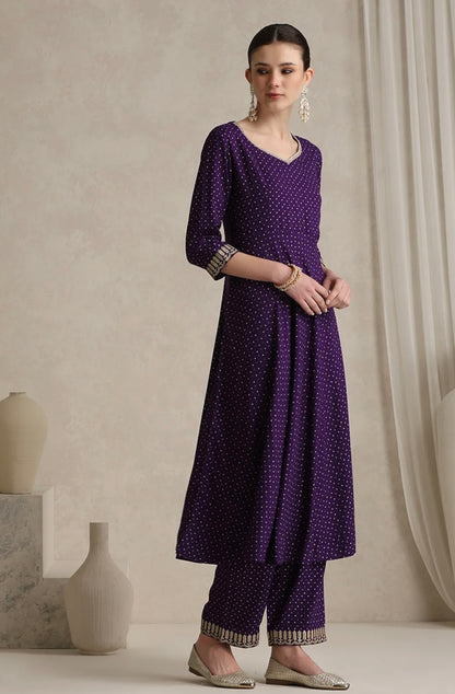 Purple suit with golden thread work