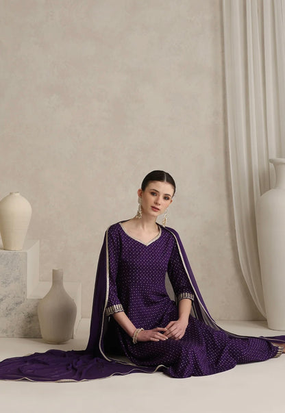 Purple suit with golden thread work