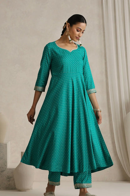 Sea Green suit with golden thread work