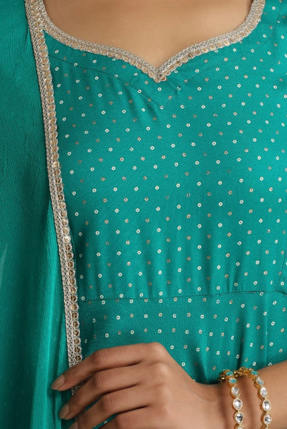 Sea Green suit with golden thread work