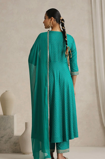 Sea Green suit with golden thread work