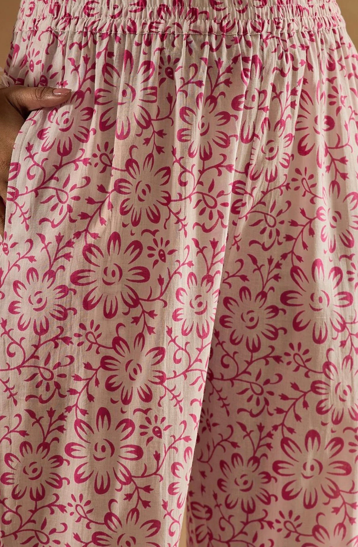 Adishaa floral digital print suit with pant and dupatta pink white