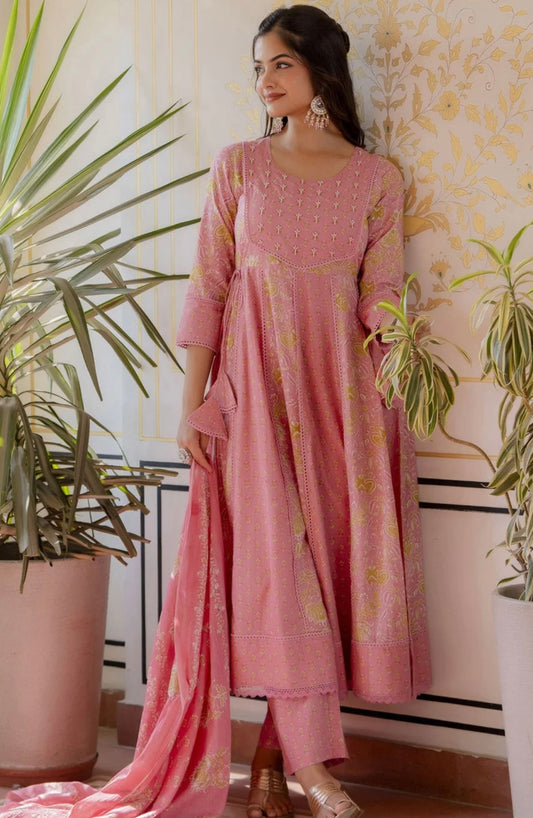 Adishaa pink lacework anarkali suit