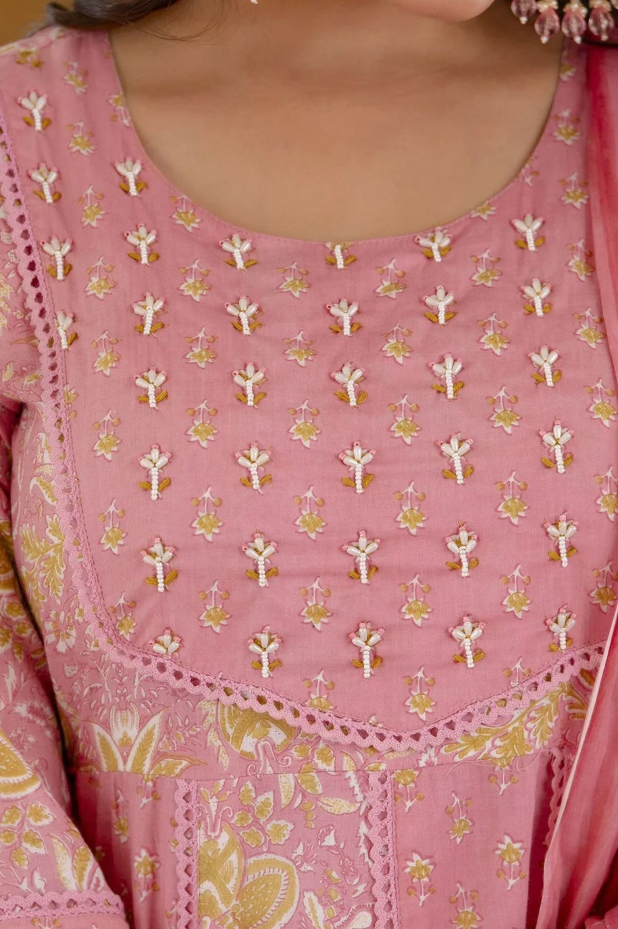 Adishaa pink lacework anarkali suit