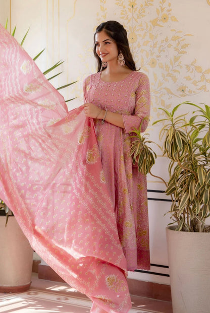 Adishaa pink lacework anarkali suit