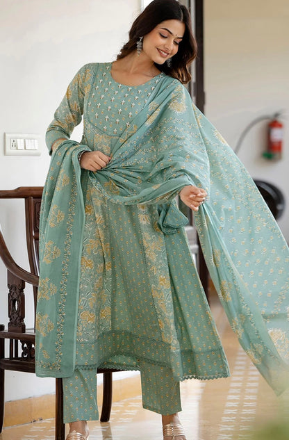 Adishaa green lacework anarkali suit