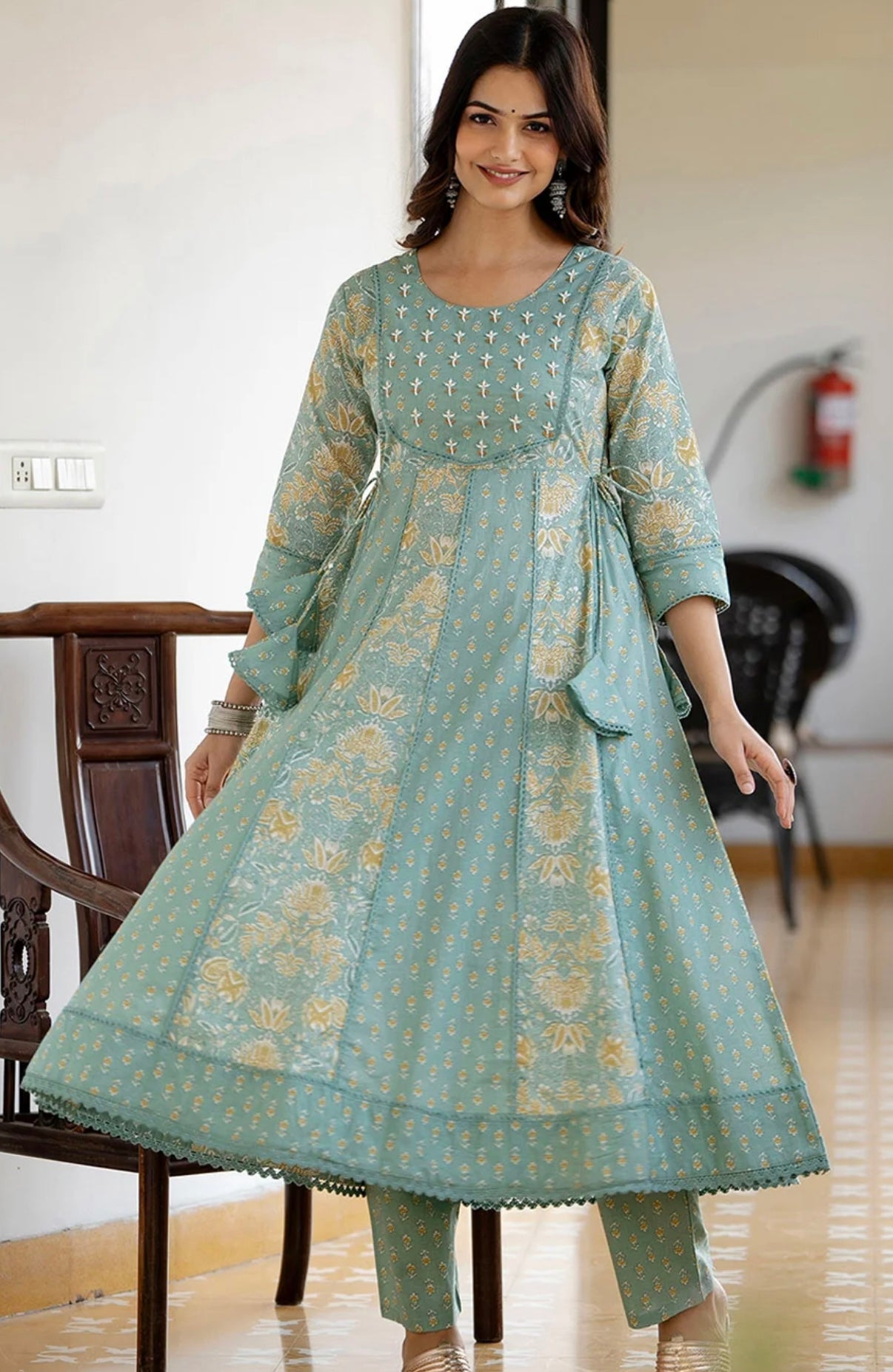 Adishaa green lacework anarkali suit