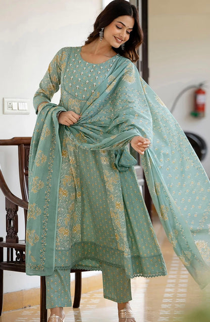 Adishaa green lacework anarkali suit