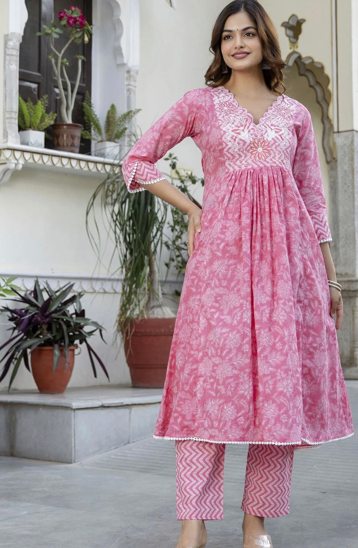 Adishaa  printed A line suit