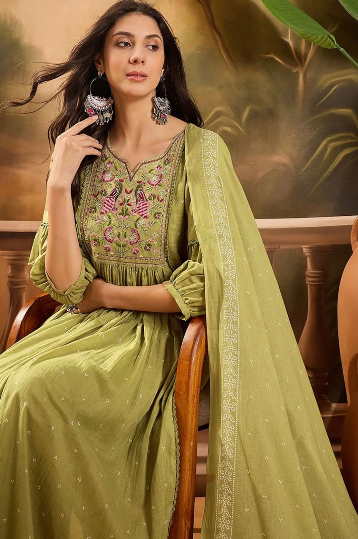 Light green embriodery anaarkali suit