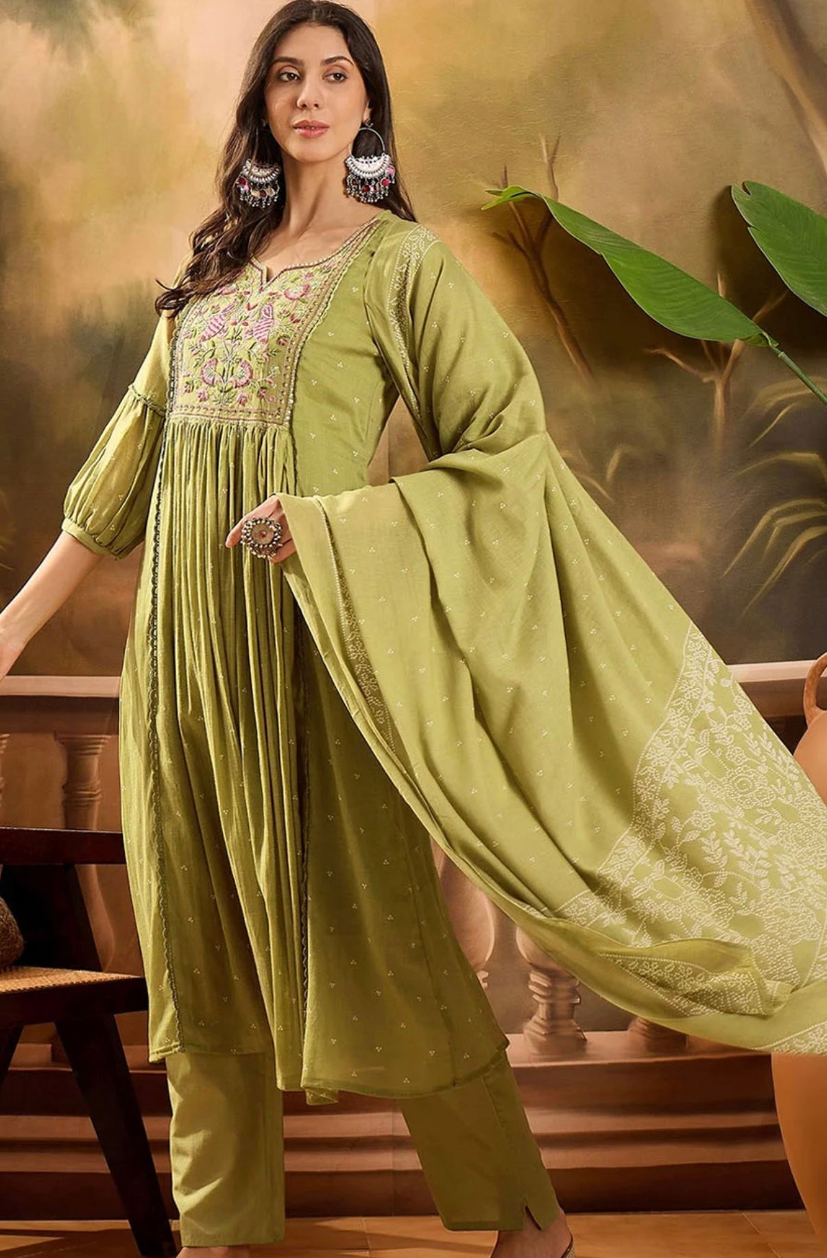 Light green embriodery anaarkali suit