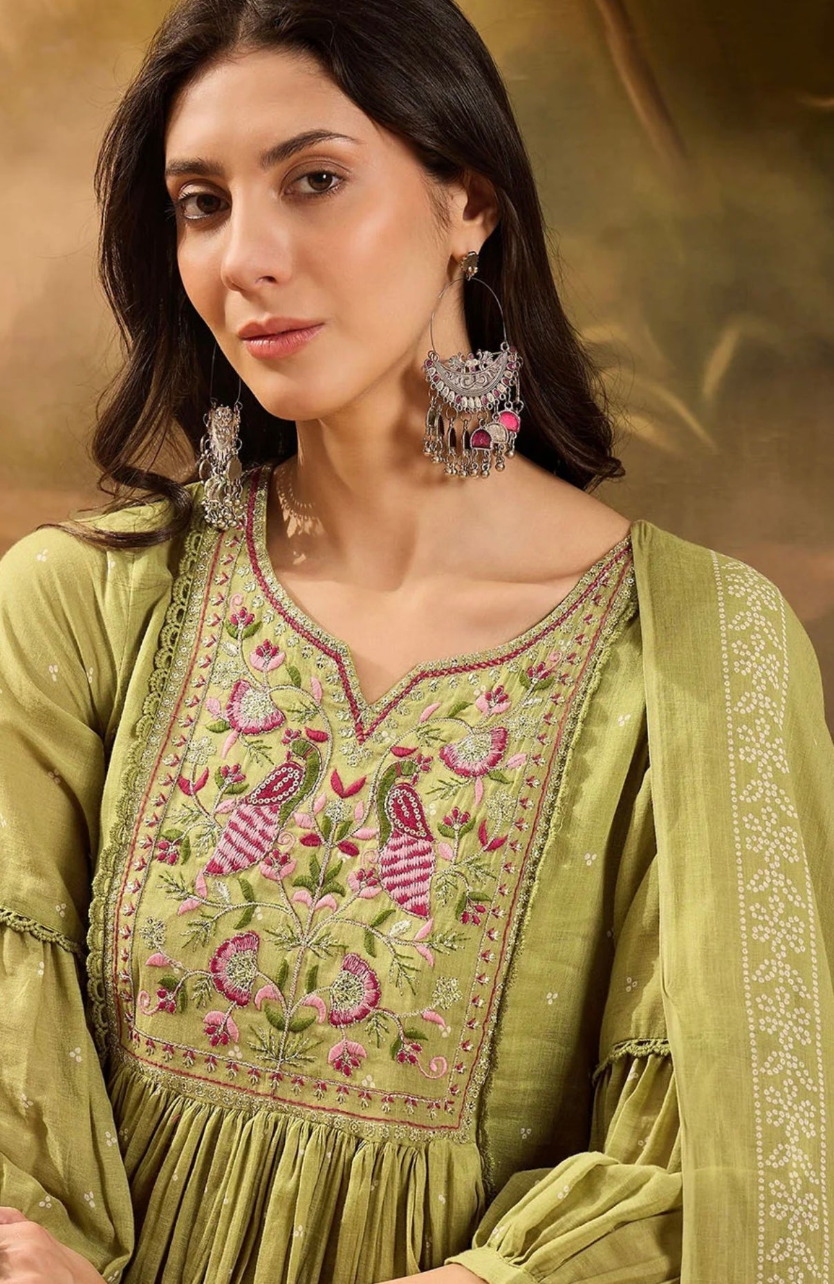 Light green embriodery anaarkali suit
