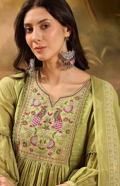 Light green embriodery anaarkali suit