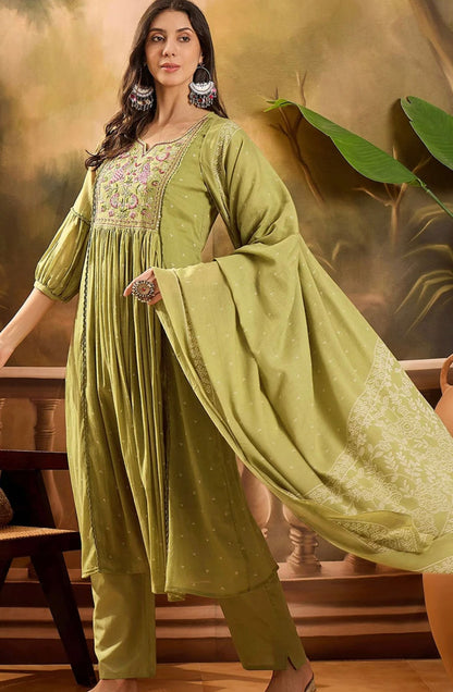 Light green embriodery anaarkali suit