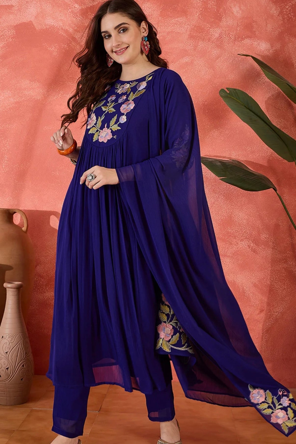Adishaa Floral A line Purple embriodered suit