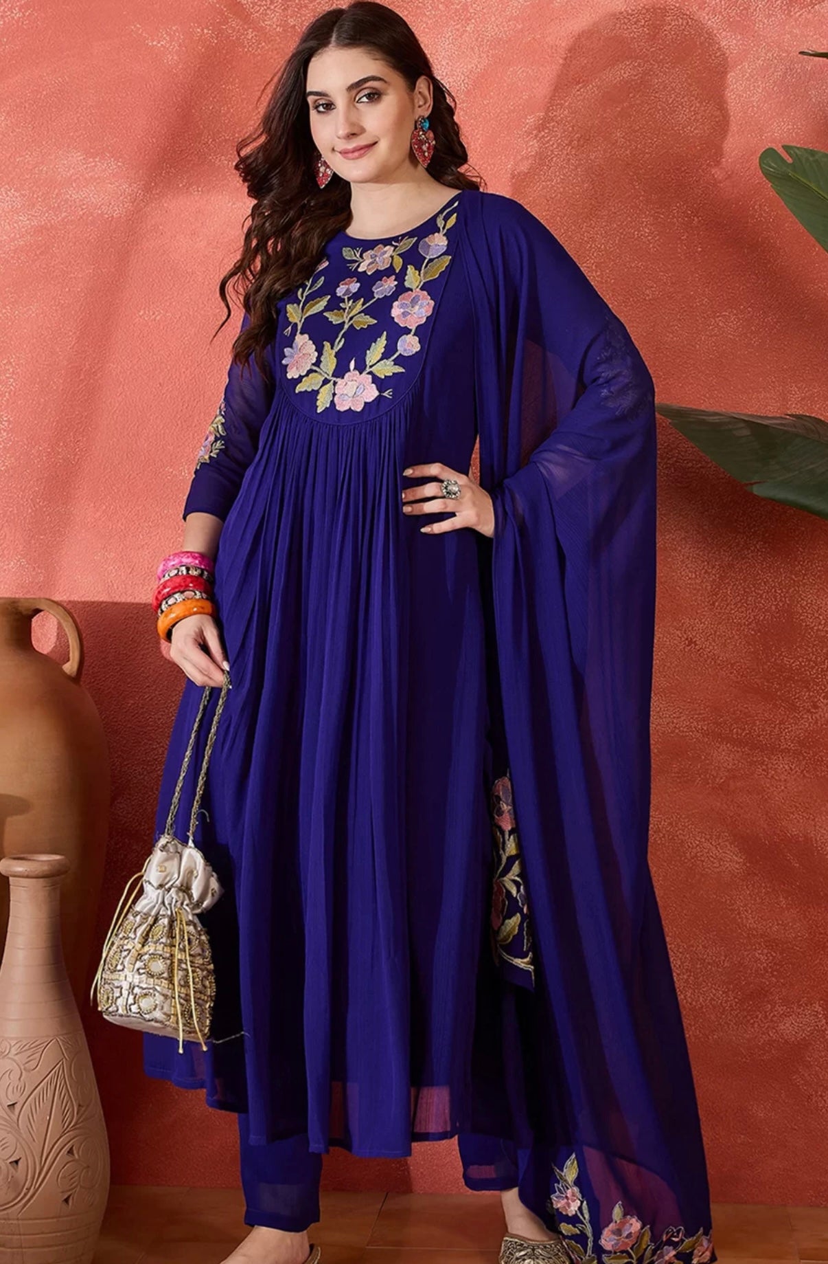 Adishaa Floral A line Purple embriodered suit