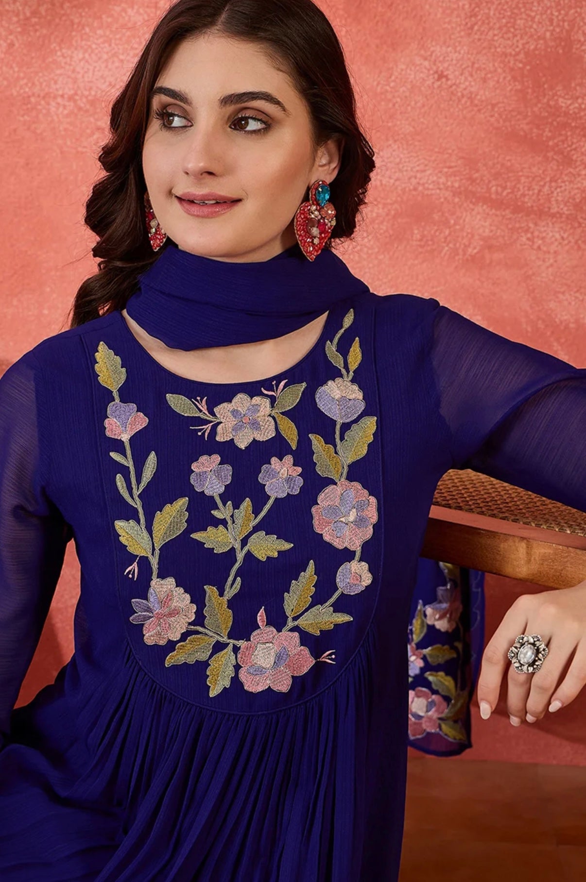 Adishaa Floral A line Purple embriodered suit