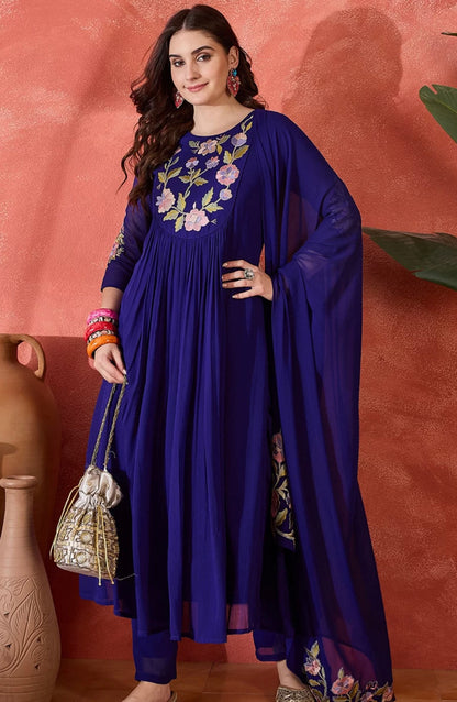 Adishaa Floral A line Purple embriodered suit