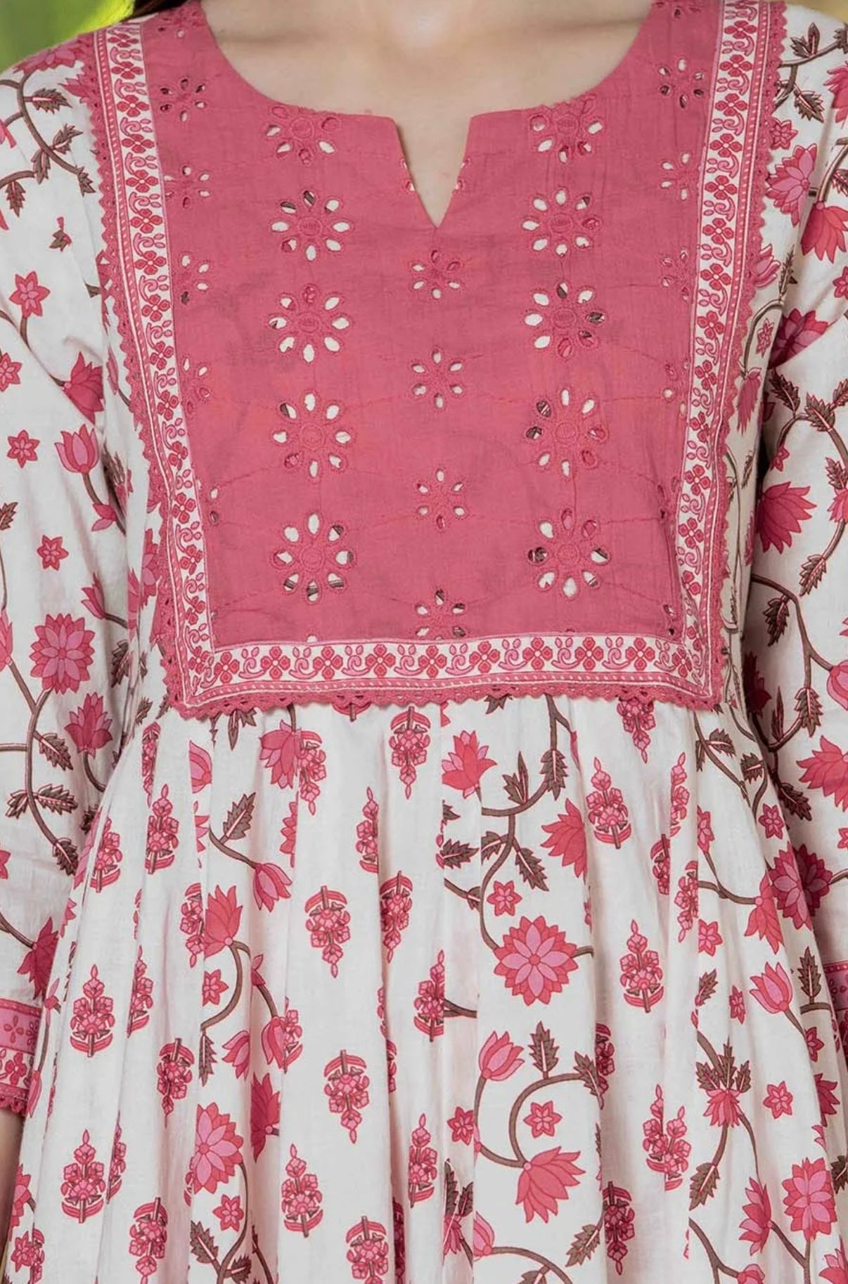 Adishaa Pink white embriodery anarkali suit