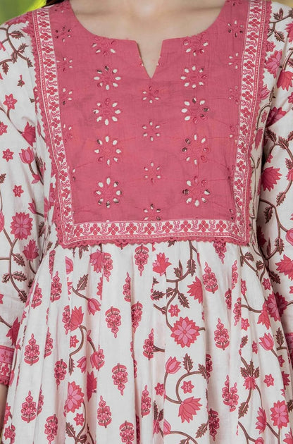 Adishaa Pink white embriodery anarkali suit