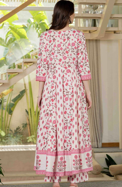 Adishaa Pink white embriodery anarkali suit