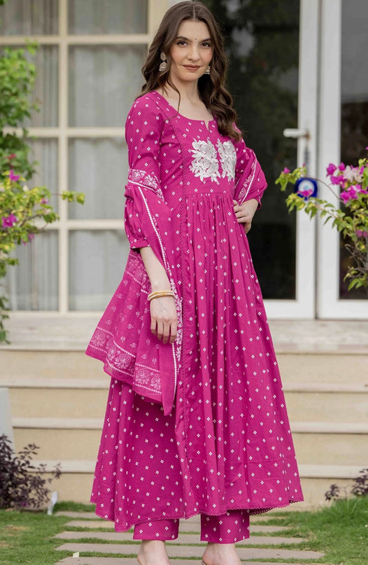 Adishaaa. Threadwork pink anarkali kurta