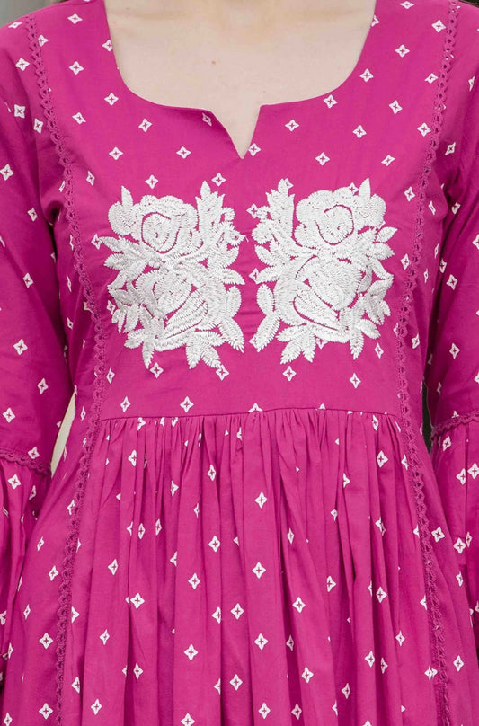 Adishaaa. Threadwork pink anarkali kurta