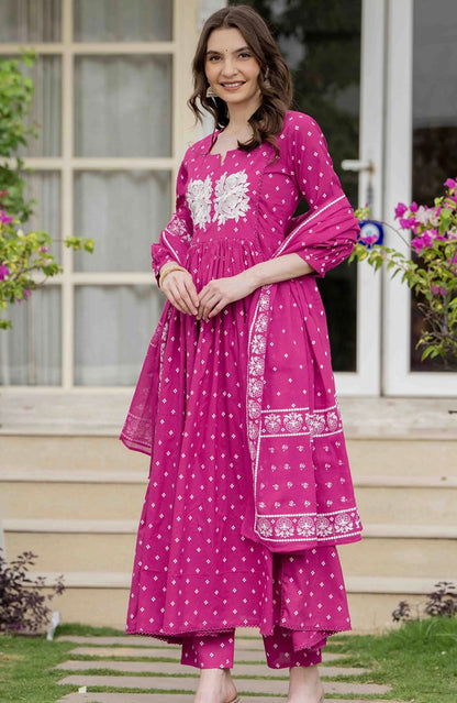 Adishaaa. Threadwork pink anarkali kurta