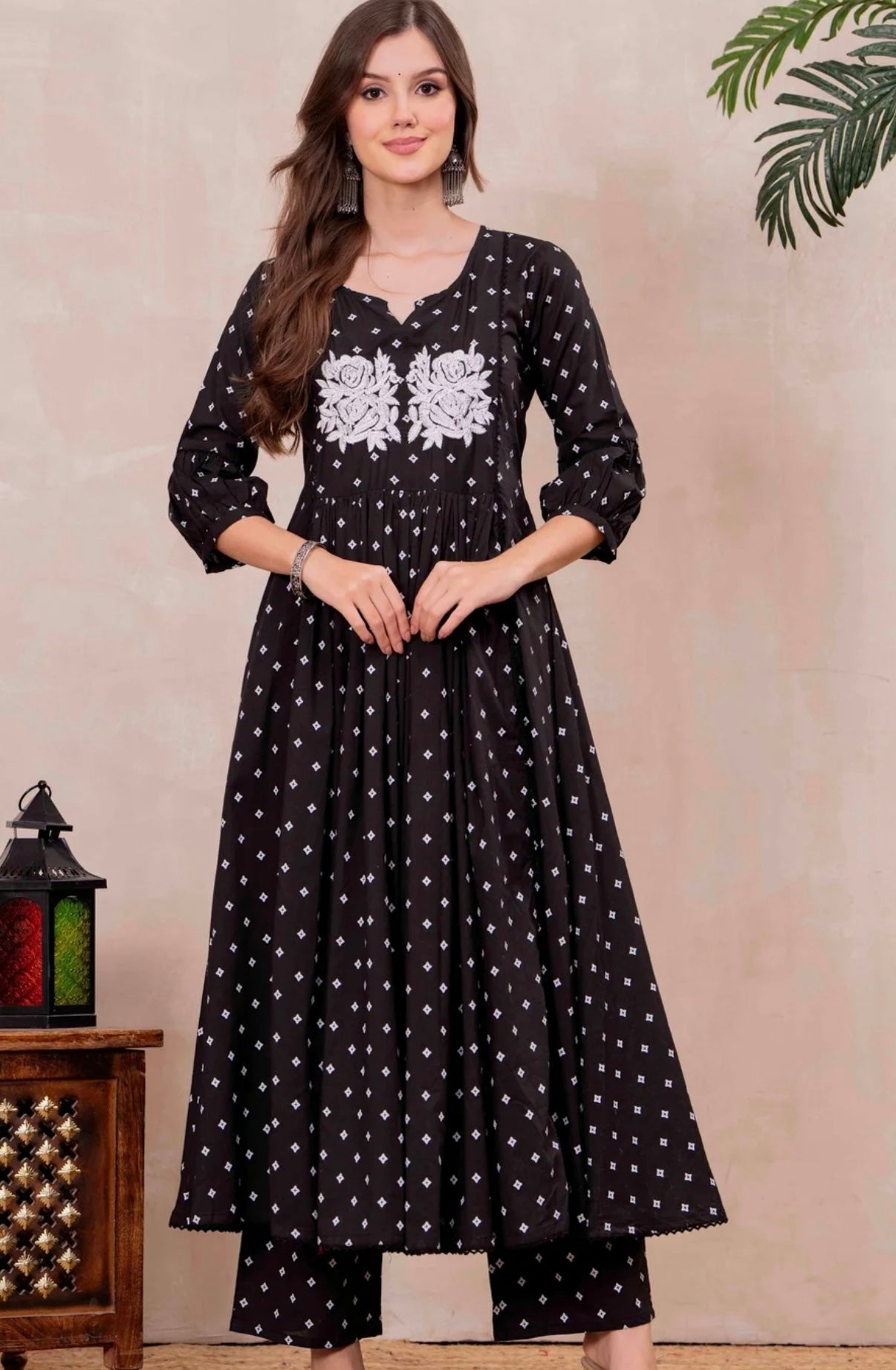 Adishaaa. Threadwork black anarkali kurta