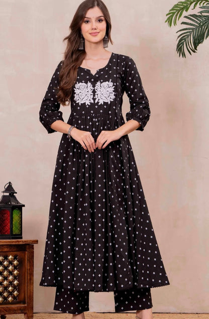 Adishaaa. Threadwork black anarkali kurta
