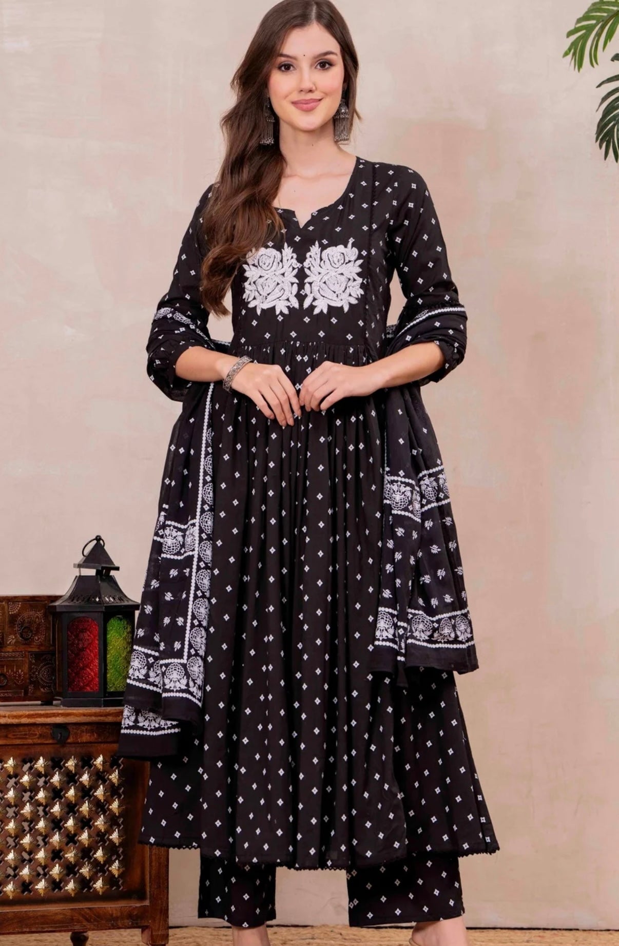 Adishaaa. Threadwork black anarkali kurta