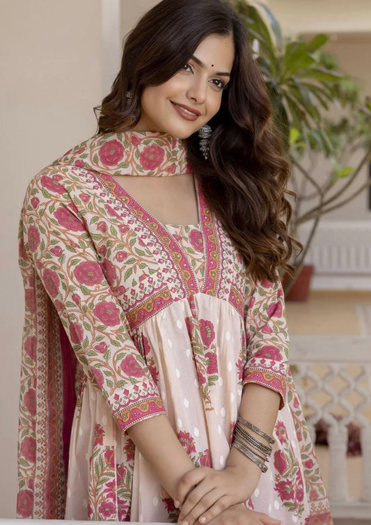 Cotton floral suit with pant and dupatta