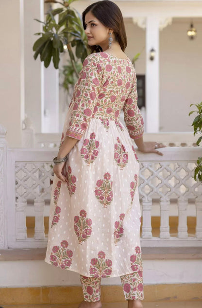 Cotton floral suit with pant and dupatta