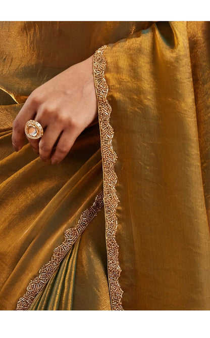 Golden Tissue Chiffon Saree