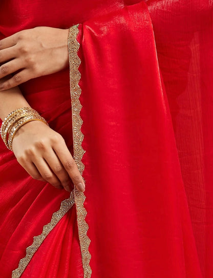 Red Tissue Chiffon Saree