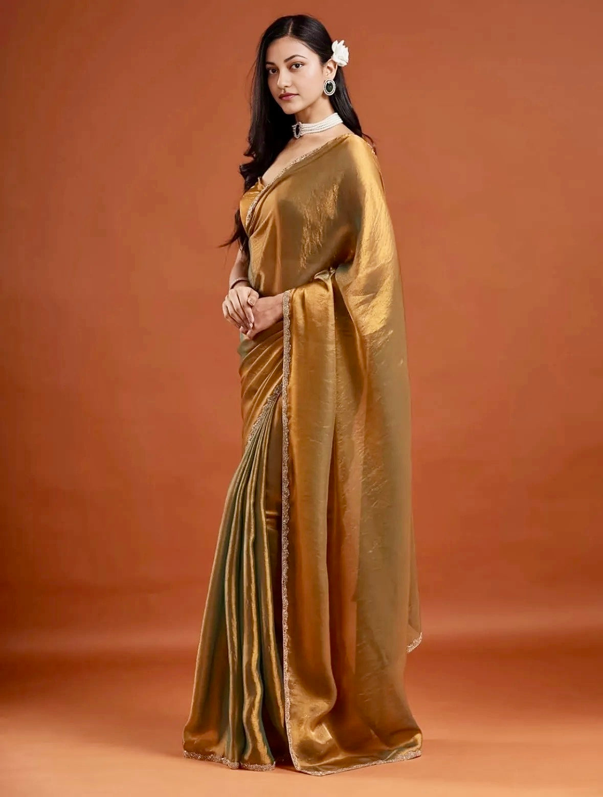 Golden Tissue Chiffon Saree